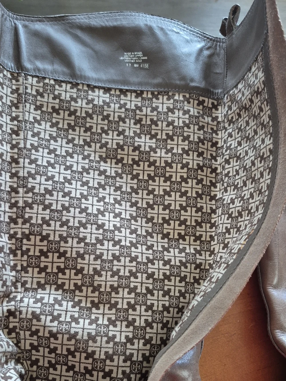 Tory Burch Taupe Leather Knee High Stacked 4